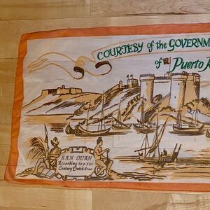 Vintage 50’s-60’s Peurto Rico Souvenir Scarf Historical XVII Century Dutch Print